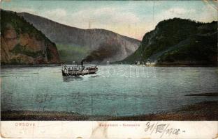 1908 Orsova, Kazán-szoros gőzhajóval. A képeslap címzettje Foveaux Márton hajóskapitány / Kazánpartie / Cazane / gorge, steamship (gyűrődések / creases)