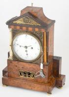 Negyedütős biedermeier asztali óra, kulccsal, hiányokkal, sérüléssel, m: 35 cm