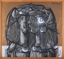 Xantus Gyula (1919-1993): Önvizsgálat, 1981. Olaj, farost. Jelzett. Hátoldalán Xantus Gyula autográf feliratával. Fakeretben. 48x52 cm