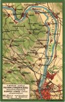 Budapest, A Magyar Királyi Folyam- és Tengerhajózási Rt. Budapest-Dömösi vonala, térkép. Hátoldalon "Utazzunk MFTR magyar hajón!" reklám / Hungarian river and sea shipping map. Klösz Gy. és Fia litho