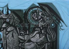 Xantus Gyula (1919-1993): Kék kompozíció (cím nélkül). Olaj, karton. Jelzés nélkül. Proveniencia: a ...