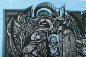 Xantus Gyula (1919-1993): Kék kompozíció (cím nélkül). Olaj, karton. Jelzés nélkül. Proveniencia: a ...