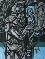 Xantus Gyula (1919-1993): Kék kompozíció (cím nélkül). Olaj, karton. Jelzés nélkül. Proveniencia: a ...