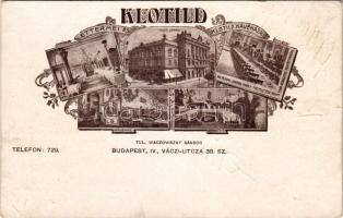 Budapest V. Országos Tiszti Kaszinó, Klotild étterem és kávéház, bankett terem, XIII. Alfonz spanyol király tiszteletére adott villásreggelihez terített asztal. Tulajdonos Waczowszky Sándor. Váci utca 38. Art Nouveau, floral (szakadás / tear)