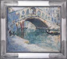 Armand Jamar (1870-1946), belga festő: Rialto (Velence), 1925. Olaj, vászon. Jelezve balra lent. Dekoratív, korabeli fakeretben, rajta Francois Moreaux brüsszeli raglapjával. 50x60 cm