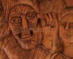 Jálics Gyula (1940-2016): Busójárás. Faragott fa, jelzett, 58x29 cm