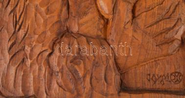 Jálics Gyula (1940-2016): Busójárás. Faragott fa, jelzett, 58x29 cm