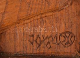 Jálics Gyula (1940-2016): Busójárás. Faragott fa, jelzett, 58x29 cm