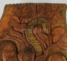 Jálics Gyula (1940-2016): Bűnbeesés. Faragott fa, jelzett, 58x28 cm