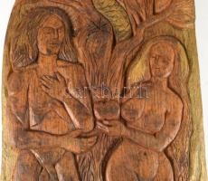 Jálics Gyula (1940-2016): Bűnbeesés. Faragott fa, jelzett, 58x28 cm