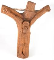 Jálics Gyula (1940-2016): Feszület. Faragott fa, jelzett, 50x40 cm