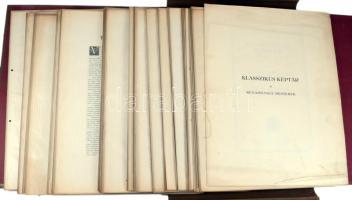Klasszikus képtár. A festőművészet legkiválóbb alkotásainak gyűjteménye színes műlapokon. Renaissance-mesterek. 60 színes műlap. A képeket kísérő, magyarázó szöveget írták: Divald Kornél, Elek Artúr, Éber László, Farkas Zoltán, Lyka Károly. Elek Artúr bevezető tanulmányával. Bp., 1928, Győző Andor (Hungária-ny.), [16] p.+ 54 (színes képtáblák, a lapok előtt magyarázó oldalakkal) t. (Hiányos, eredetileg 60 t.) Kiadói egészvászon-mappában, kissé viseltes állapotban, 43x34x4 cm.