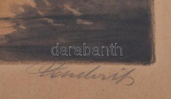 Paulovits Pál (1892-1975): Tabáni viskók. Színezett rézkarc, papír, jelzett. Dekoratív, üvegezett fa...