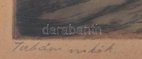 Paulovits Pál (1892-1975): Tabáni viskók. Színezett rézkarc, papír, jelzett. Dekoratív, üvegezett fa...