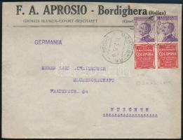 Olaszország 1925 Céges levél 50C reklámbélyegpárral "BORDIGHERA" - München