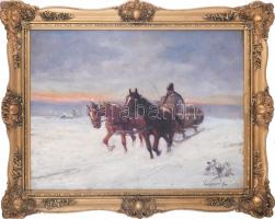 Kolozsváry Endre (1901-?): Téli szán. Olaj, vászon, jelzett. Javított. Dekoratív, kissé sérült fakeretben, 60×80 cm.
