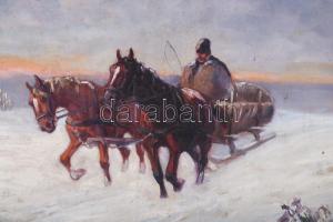 Kolozsváry Endre (1901-?): Téli szán. Olaj, vászon, jelzett. Javított. Dekoratív, kissé sérült faker...