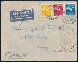 1933 Légiposta levél 3 db Cserkész bélyeggel Franciaországba, Jamboree alkalmi bélyegzésekkel