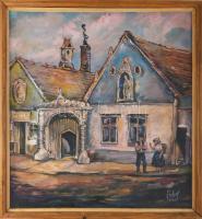 Jálics Gyula (1940-2016): Soproni részlet, 2002. Olaj, vászon, jelzett. Fakeretben, 70×65 cm.