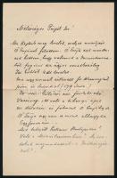 cca 1913 Berger Sándor Márk (1844-1922) pozsonyi kanonok, hercegprímási titkár saját kezű levele, "Méltóságos Püspök Ur!" megszólítással, két beírt oldal, érdekes tartalommal (,,[...] állítólag Mailáth püspök urtól [Majláth Gusztáv Károly erdélyi püspök] hallotta, hogy több püspök actiot akar inditani [...] a zaklatások ellen. [...]")