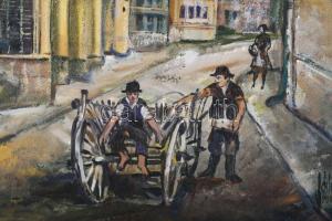 Jálics Gyula (1940-2016): Soproni utcarészlet, 2002. Olaj, vászon, fára kasírozva, jelzett. Fakeretb...