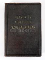 Stern Salamon (szerk.): Hetven év a betegek szolgálatában 1871-1941. Emlékkönyv az "Országos Bikur Cholim Betegeket Gyámolító Egyesület" hetvenéves fennálása alkalmából. Bp., 1941, Országos Bikur Cholim Betegeket Gyámolító Egyesület. Fekete-fehér fotókkal illusztrált. "Ez a könyv 200 számozott példányban készült." 21/200 számozott példány. Kiadói egészvászon-kötés, jó állapotban. Benne a rabbik és hitközségi vezetők névsora.