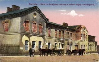 Piotrków Trybunalski railway station burnt during war