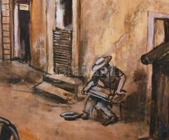 Jálics Gyula (1940-2016): Soproni udvar. Olaj, farost, jelzett. Fakeretben, 70×50 cm