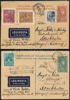 1943 2 db díjkiegészített díjjegyes levelezőlap Pekir cenzúrával, Budapestről Stockholmba