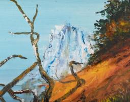 Jálics Gyula (1940-2016): Hegyi út az öböl felé (Brsec, Isztria, Horvátország). Olaj, farost, jelzet...