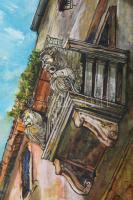 Jálics Gyula (1940-2016): Oroszlános erkély (Opatija, Horvátország). Olaj, farost, jelzett. Fakeretb...