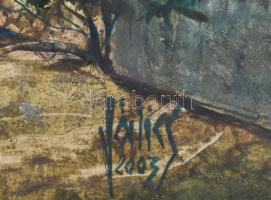 Jálics Gyula (1940-2016): Mediterrán udvar (Opatija, Horvátország). Olaj, farost, jelzett. Fakeretbe...