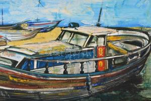 Jálics Gyula (1940-2016): Halászbárka (Opatija kikötője, Horvátország). Olaj, rétegelt falemez, jelz...