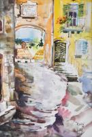 Jálics Gyula (1940-2016): Rovinj ( Horvátország), 2000. Akvarell, papír, jelzett. Üvegezett fakeretben, 36×24,5 cm.