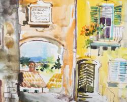 Jálics Gyula (1940-2016): Rovinj ( Horvátország), 2000. Akvarell, papír, jelzett. Üvegezett fakeretb...