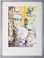 Jálics Gyula (1940-2016): Rovinj ( Horvátország), 2000. Akvarell, papír, jelzett. Üvegezett fakeretb...