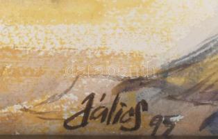 Jálics Gyula (1940-2016): Vitorlások a parton (Opatija, Horvátország), 2000. Akvarell, papír, jelzet...