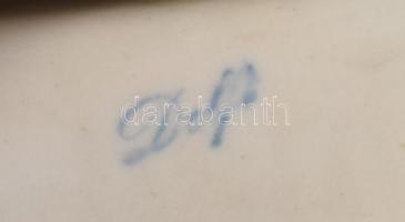 Delft 2 darab tárgy, közte ritka kanapé miniatúra, jelzett, hibátlan, h: 7-10 cm