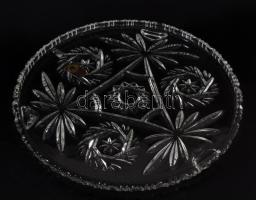 Ólomkristály tortatál, jelzett, hibátlan, 3 lábon áll, d: 29,5 cm