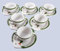 Waechtersbach 6 személyes halászlé szervírozó készlet, hal alakú tányérokkal, jelzett, hibátlan, d: 21 cm