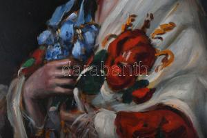 Olvashatatlan jelzéssel (Ivanácz Zsolt József?): Fiatal hölgy. Olaj, falemez. Dekoratív fakeretben. ...