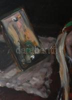 Olvashatatlan jelzéssel (Ivanácz Zsolt József?): Fiatal hölgy. Olaj, falemez. Dekoratív fakeretben. ...