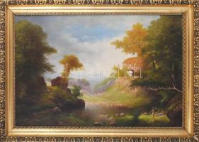 Négyesi Péter (XX. sz.): Fürdőző női aktok. Olaj, vászon. Jelezve balra lent. Dekoratív, kissé sérült fakeretben. 55x80 cm.