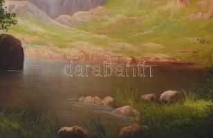 Négyesi Péter (XX. sz.): Fürdőző női aktok. Olaj, vászon. Jelezve balra lent. Dekoratív, kissé sérül...