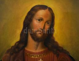 Jelzés nélkül, feltehetően XIX. sz. festő: Jézus szíve. Olaj, fémlemez. Dekoratív fakeretben. 64,5x4...