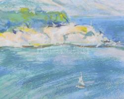 Olvashatatlan (Márffy Ö?) jelzéssel: Vízparti táj. Vegyes technika, papír, üvegezett fakeretben. 23,...