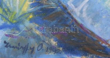 Olvashatatlan (Márffy Ö?) jelzéssel: Vízparti táj. Vegyes technika, papír, üvegezett fakeretben. 23,...