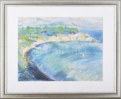 Olvashatatlan (Márffy Ö?) jelzéssel: Vízparti táj. Vegyes technika, papír, üvegezett fakeretben. 23,...