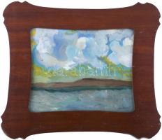 Vaszary J jelzéssel: Táj. Olaj, karton. Dekoratív, üvegezett, kissé sérült fakeretben. 26,5x32 cm