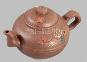 cca 1950 Kínai teás kanna. Jelzett, kézzel formált, hibátlan, 18x10 cm